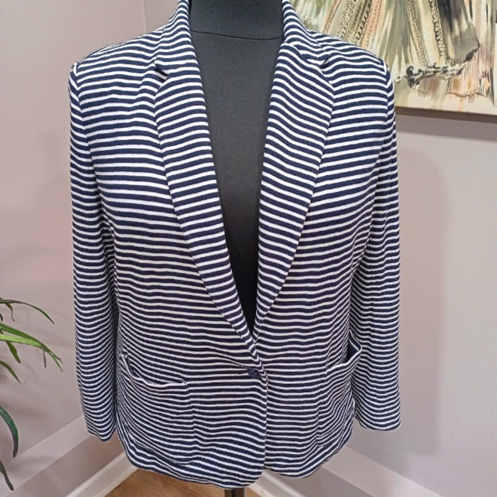Plus Size Lauren Ralph Lauren Blue & White Stripe Knit Blazer